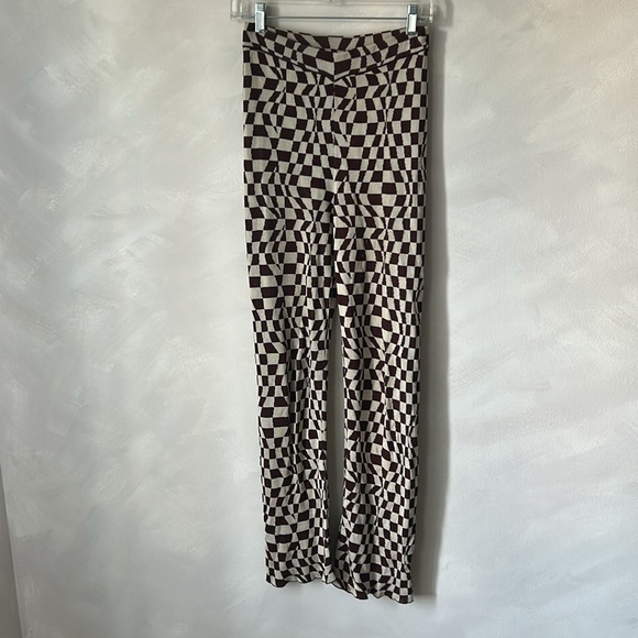 Paloma Wool Orinocco pants checkered aubergine flare strech size small - Picture 2 of 11